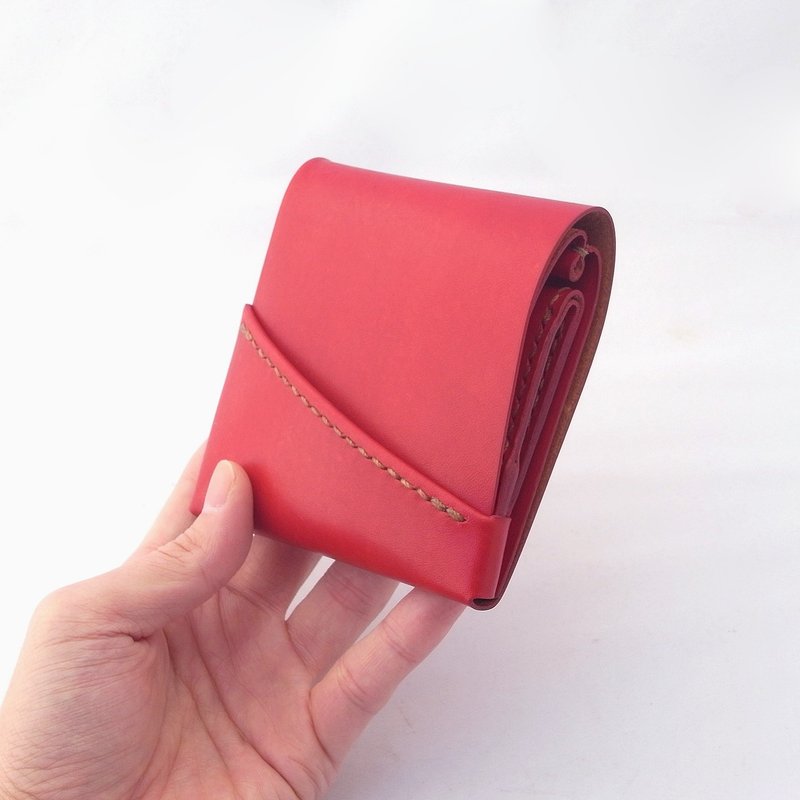 右手丨苏木染皮革丨迷你对折皮夹【chotof/ちょとふ】 - 皮夹/钱包 - 真皮 红色