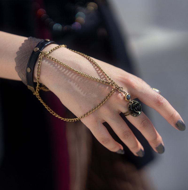 【废土朋克】蒸汽大陆复古/玫瑰蛇纹/蛇鳞戒指手链 - 其他 - 其他材质 金色