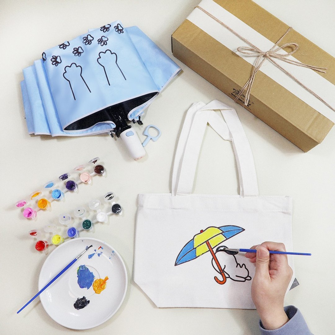 【超值包邮DIY组】手绘棉布袋+猫印自动伞组合-送12色颜料 - 插画/绘画/写字 - 棉 多色