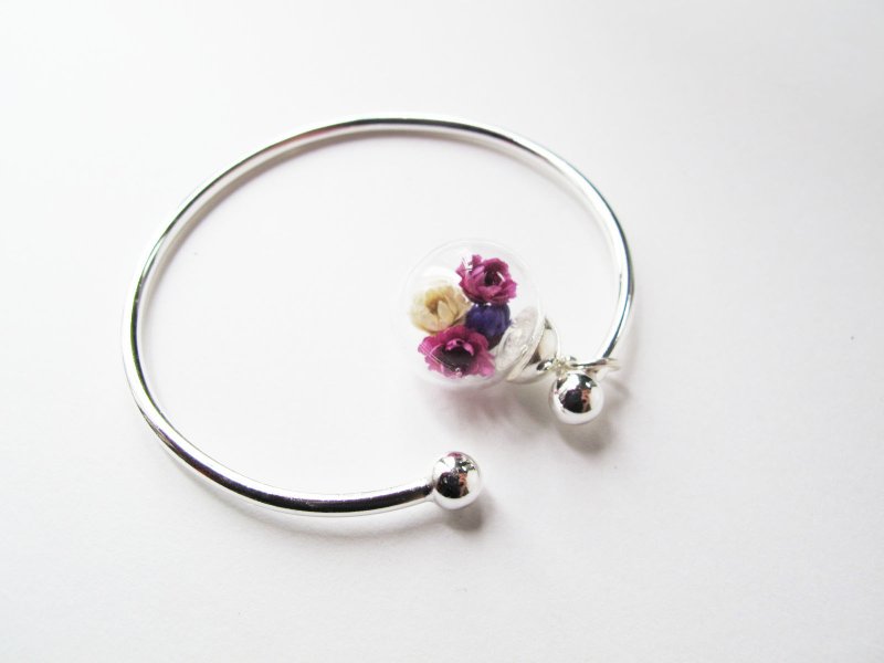 Rosy Garden 活泼紫色系小雏菊干燥花水晶玻璃球手镯 - 手链/手环 - 玻璃 紫色