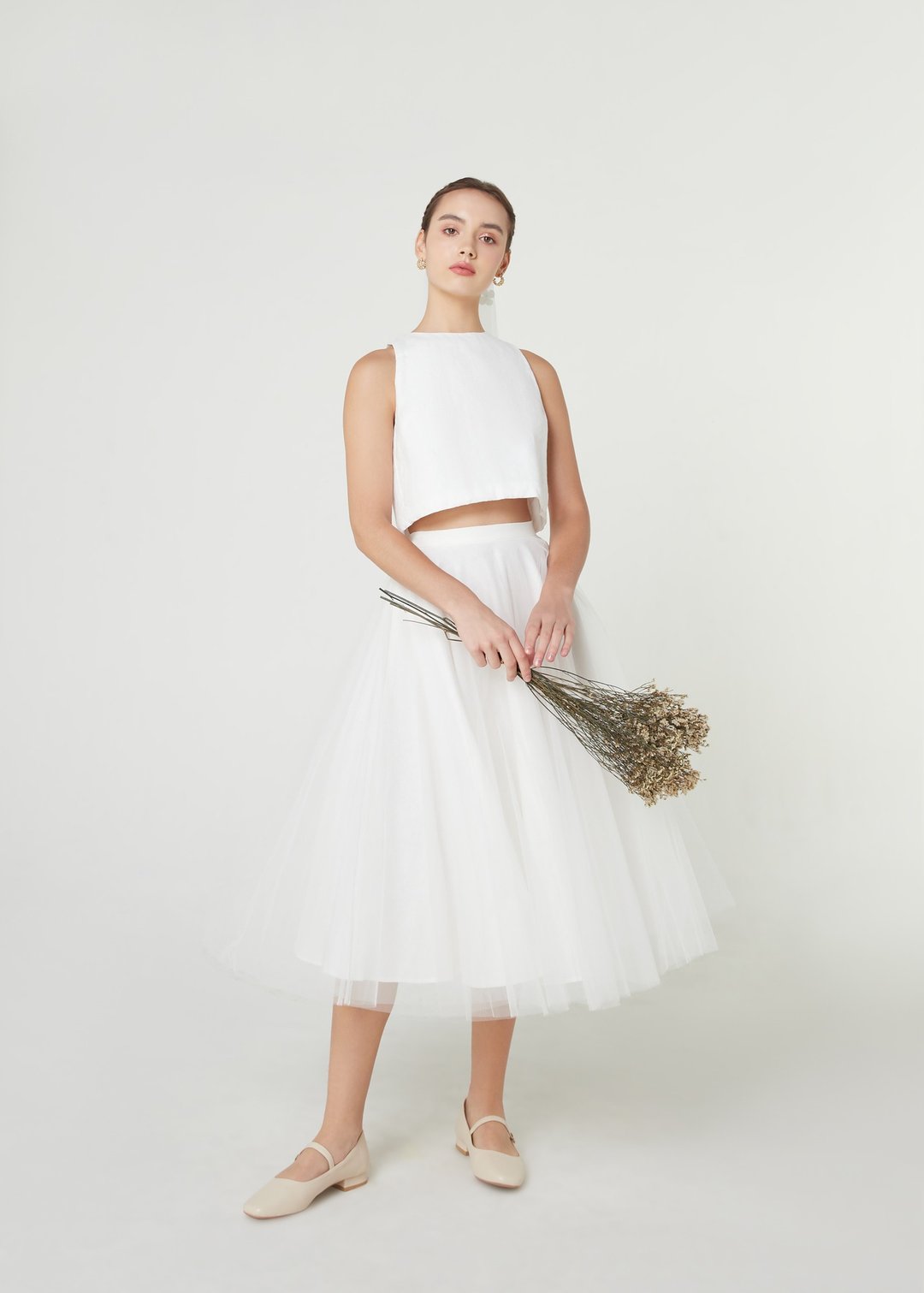 LE BLANC TULLE SKIRT - LINEN SUMMER WEDDING SKIRT - 洋装/连衣裙 - 亚麻 白色