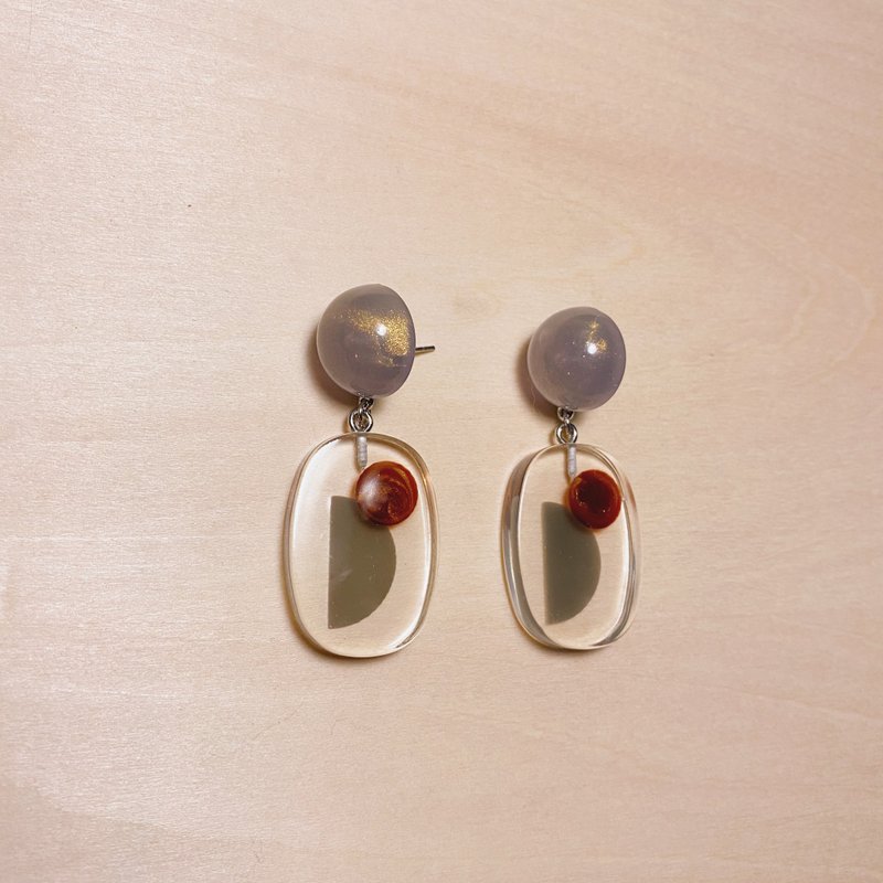 复古灰几何透明耳环 - 耳环/耳夹 - 树脂 灰色