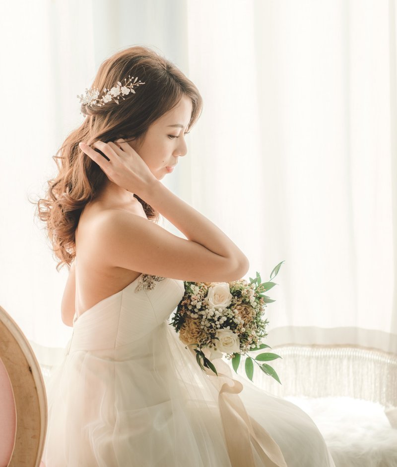 长型樱花头饰/樱花/手染布花/头饰/新娘饰物 - 发饰 - 水晶 粉红色