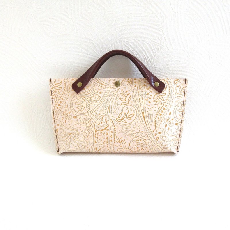 小巧外出・牛革・极简托特包・棕色系・佩斯利图案・073 - 手提包/手提袋 - 真皮 咖啡色