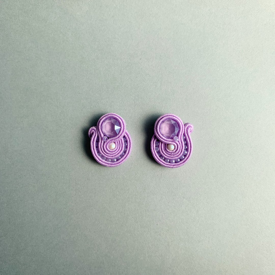 接单制作│金属过敏友善│粉彩可爱藤紫色耳环│可改耳夹 - 耳环/耳夹 - 其他材质 紫色