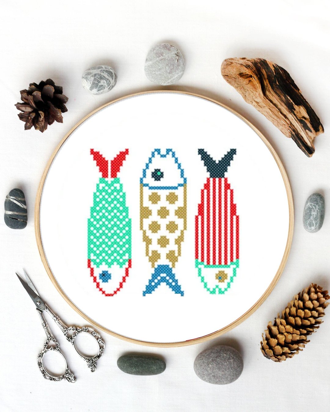 Fishes Cross stitch pattern PDF, DIGITAL ELECTRONIC FILE, Sea Beach cross stitch - 手工艺教程/工具书 - 其他材质 