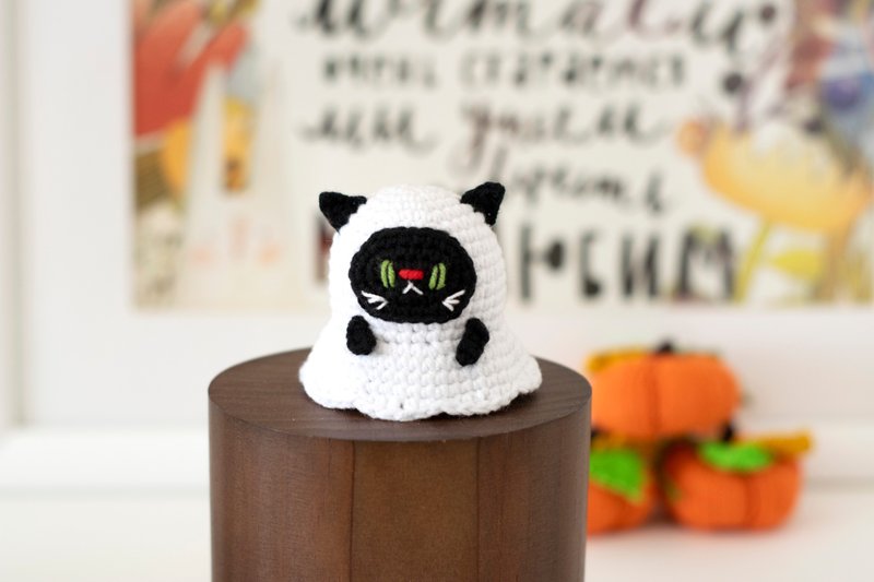 Cat  ghost, Halloween sign, Halloween party, table decor, miniature monster toy - 玩偶/公仔 - 棉．麻 白色