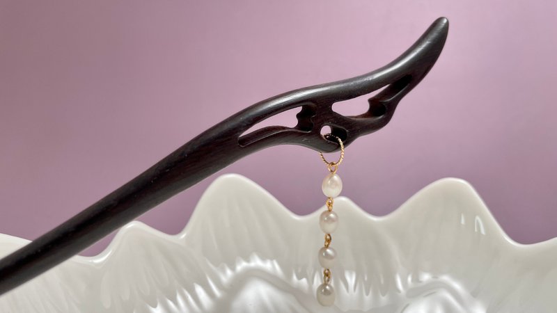 国风发簪 天然淡水珍珠 黑檀木 木簪子 - 发饰 - 珍珠 白色