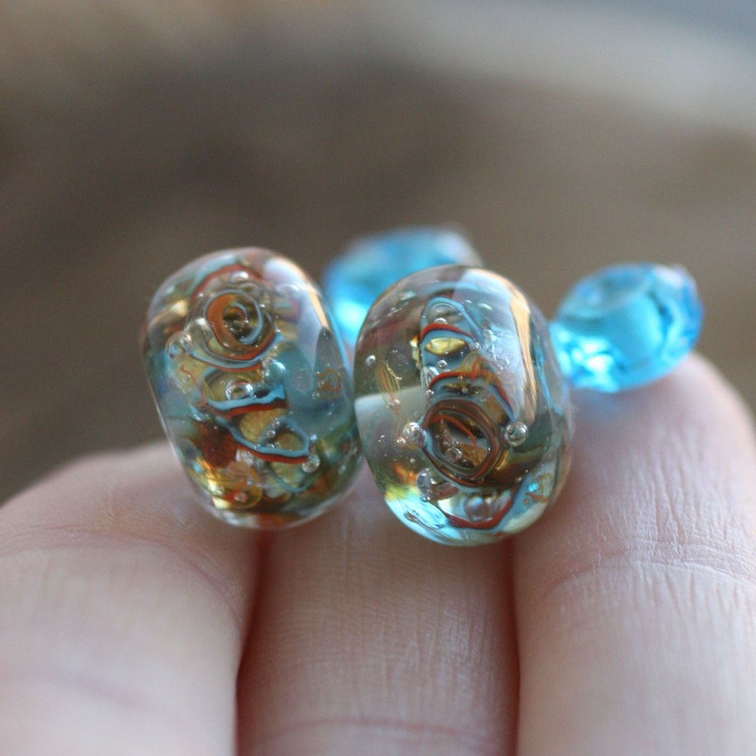Glass Beads Lampwork set of 4 pcs Pair of beads Pair for earrings 239 - 陶艺 - 玻璃 蓝色