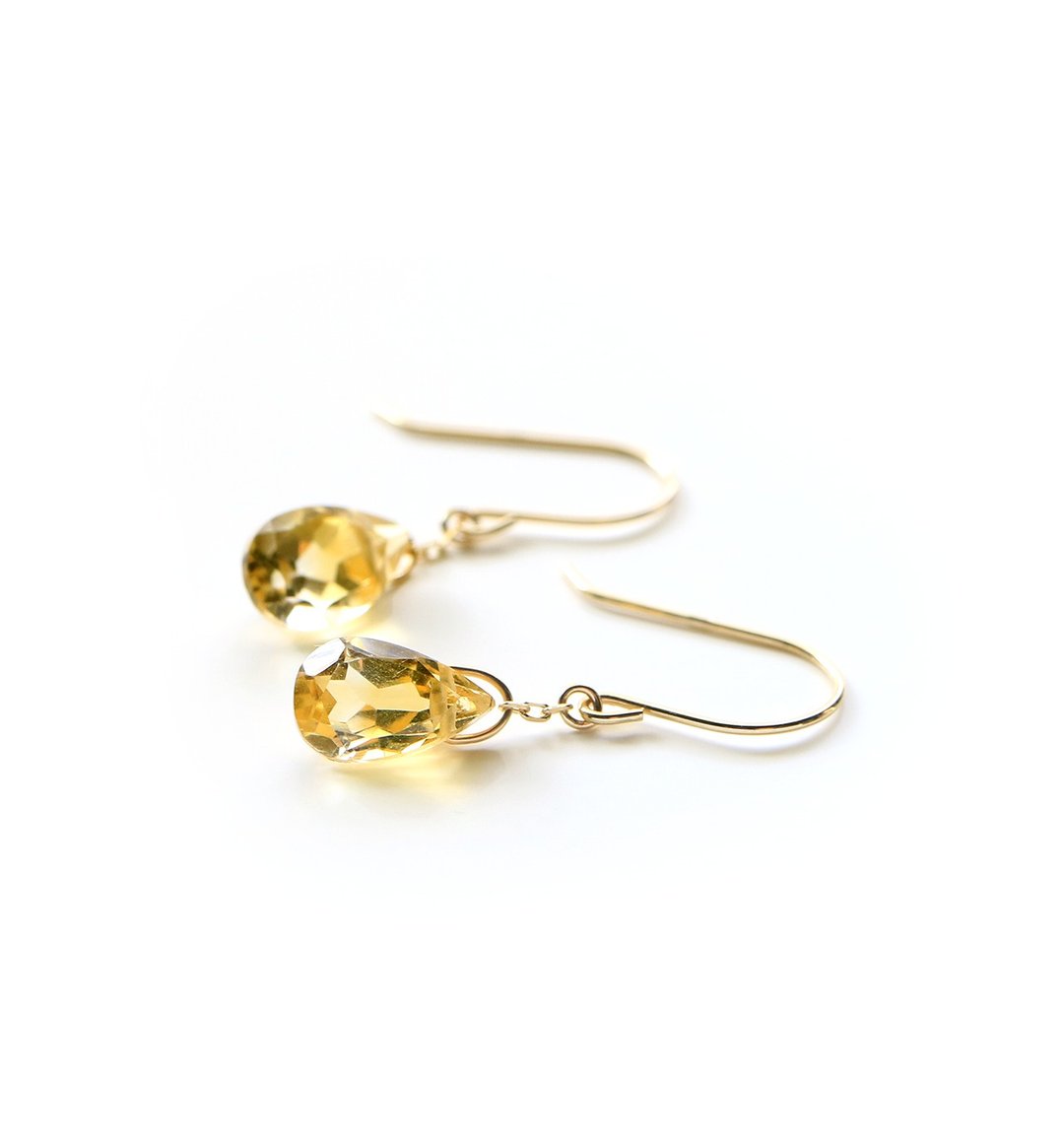 November Birthstone K10 Citrine (Pear Shape) Hook Earrings ~ ESPOIR ~ - 耳环/耳夹 - 宝石 黄色