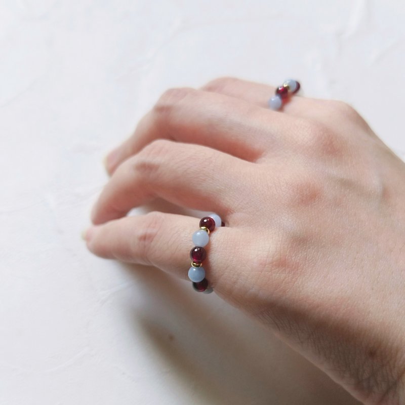 冬日丝绒天然晶石尾戒(石榴石.天使石)舒缓负能.活性.沟通.灵性 - 戒指 - 水晶 多色