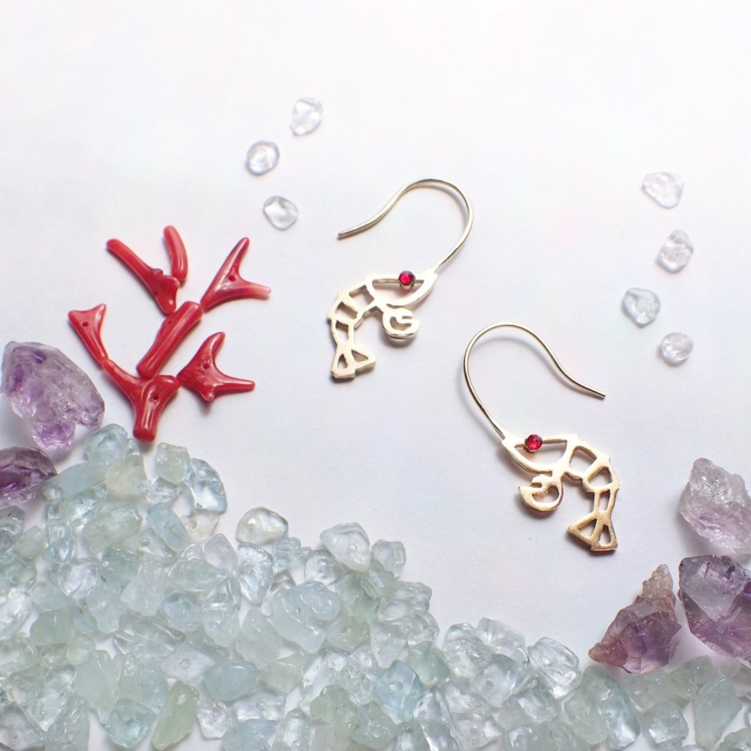 Lobster Earrings - 耳环/耳夹 - 其他金属 红色