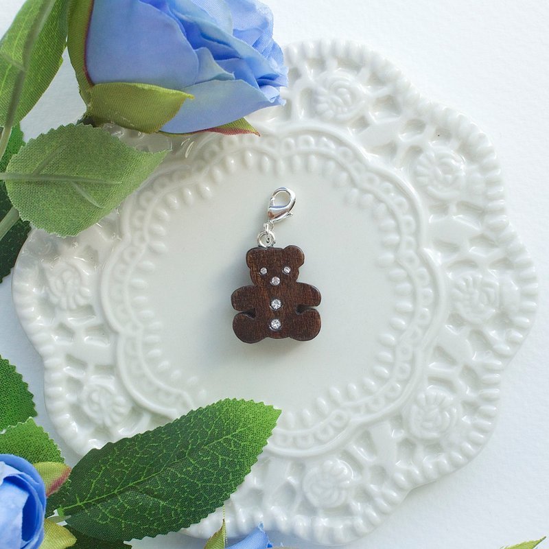 手工木制吊饰  玩偶熊 吊饰  礼物订制 - 吊饰 - 木头 咖啡色