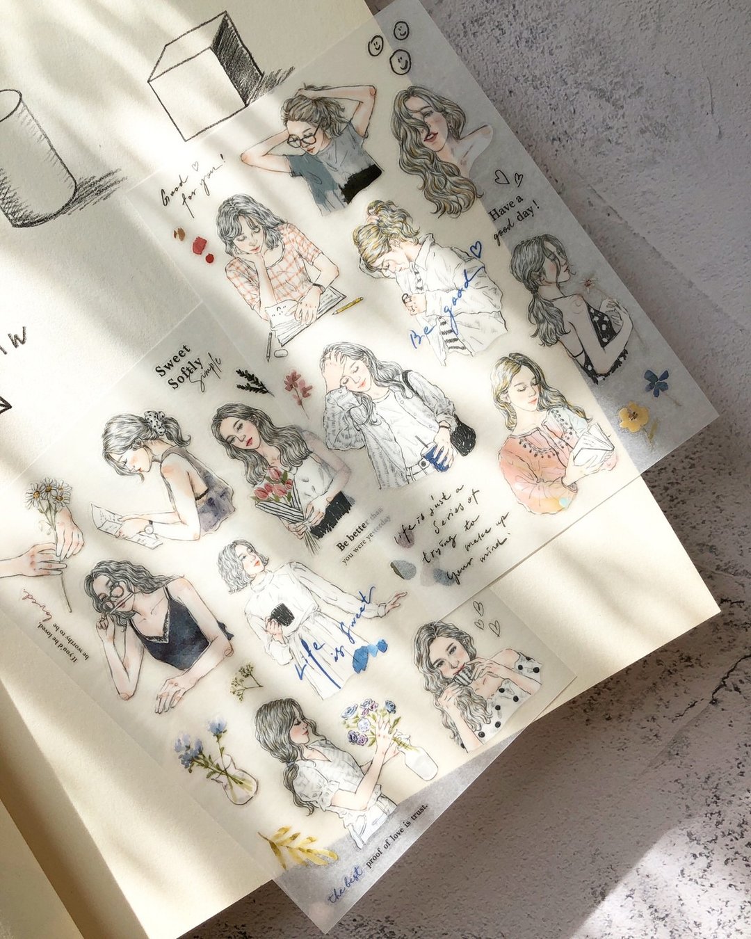 素描女孩 / 转印贴纸 (2图入) - 贴纸 - 塑料 