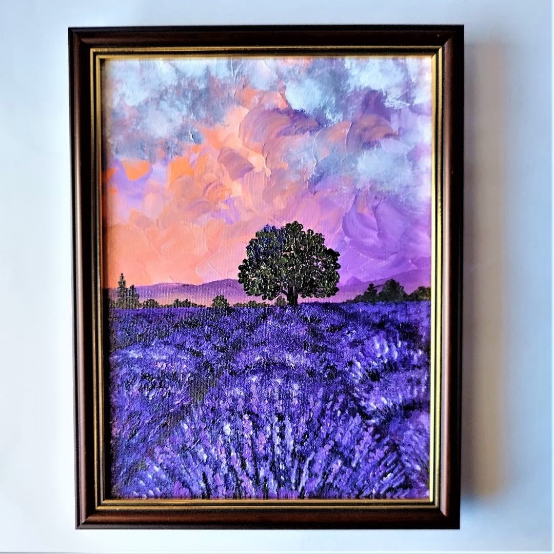Lavender Field Landscape Painting Wall Decoration Floral Artwork Purple flowers - 墙贴/壁贴 - 压克力 多色