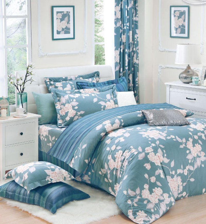 【R836 法兰风雅】100% 40支精梳棉 七件式全套组 - 寝具 - 棉．麻 蓝色