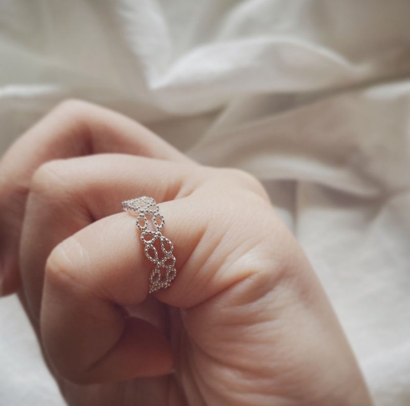 蕾丝 纯银戒指 - 戒指 - 纯银 银色