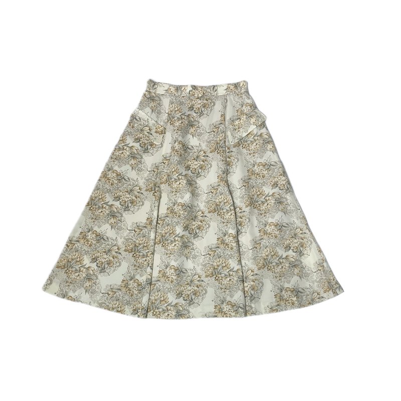 日本古着白底花朵半身裙 - 裙子 - 聚酯纤维 多色