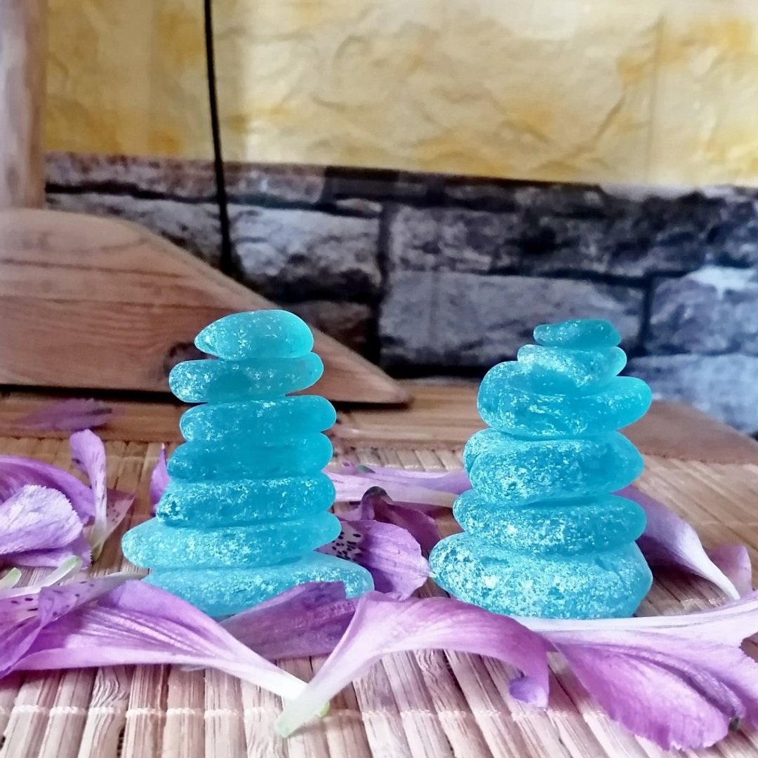 Sea glass stack Glass Sun catcher Sea Glass art.Cairn sculpture.Zen stones art - 其他 - 玻璃 蓝色