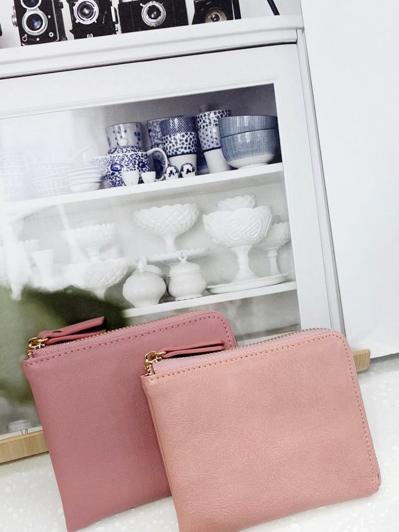 【下单送拉绳不挑色】L型拉錬皮夹 短夹 生日 情人 新年礼物 - 皮夹/钱包 - 防水材质 粉红色