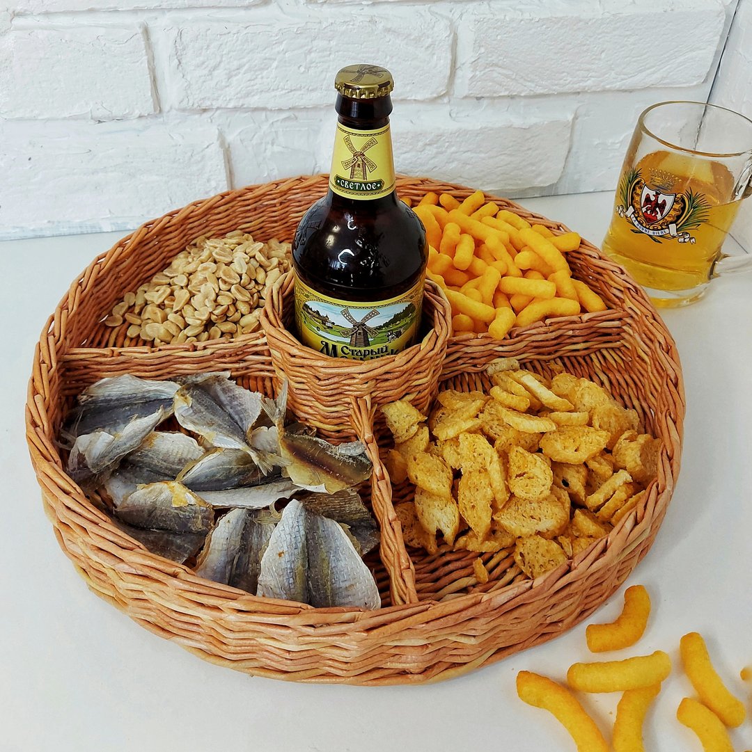 Serving Tray Five Section Wicker Round Snack Tray - 托盘/砧板 - 环保材料 