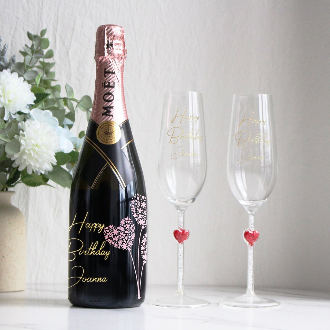 定制化礼物 纪念日结婚礼物 | Moët&Chandon Rosé Brut 爱心套装 - 酒类 - 玻璃 