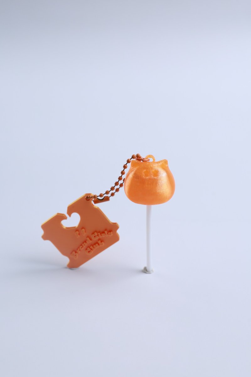 3D 打印 猫咪棒棒糖 吐司夹吊饰 - 钥匙链/钥匙包 - 塑料 橘色