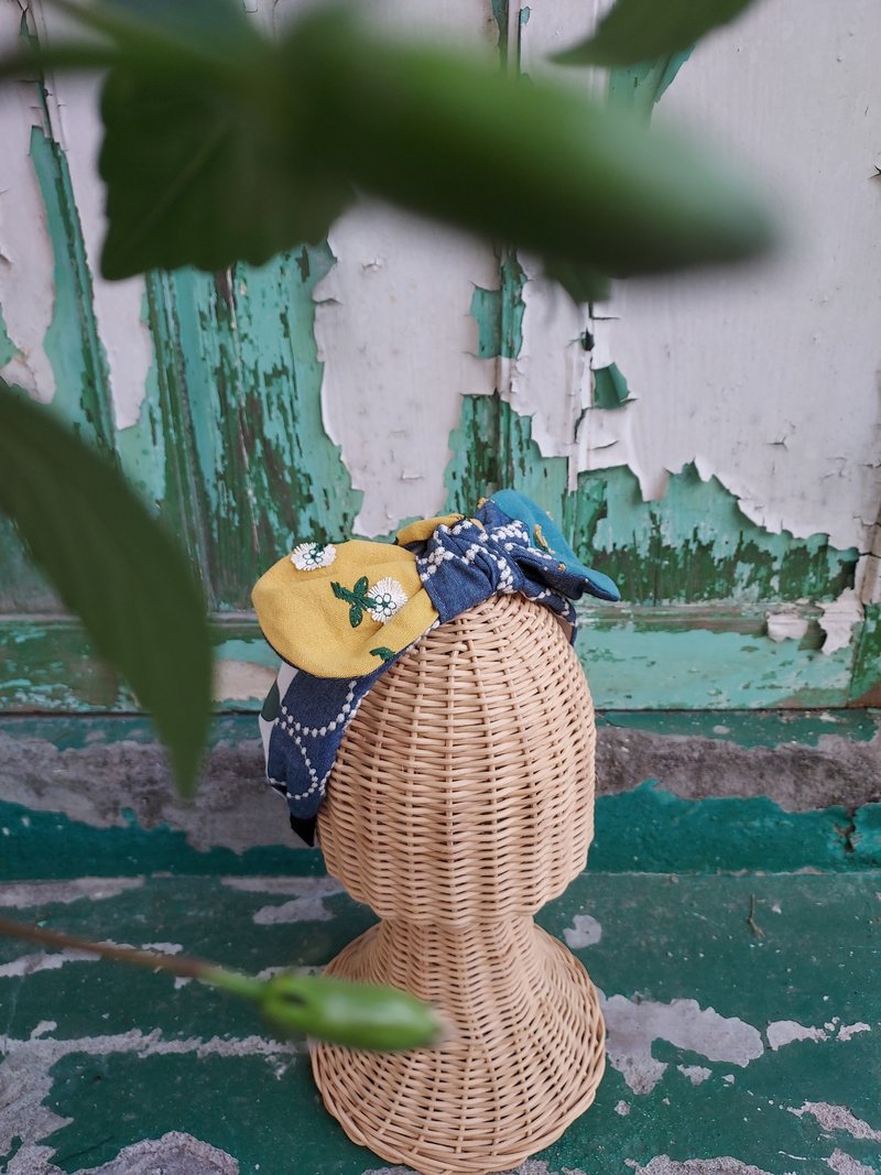 手作发箍 发带 圈圈里的小菊 - 发带/发箍 - 棉．麻 绿色