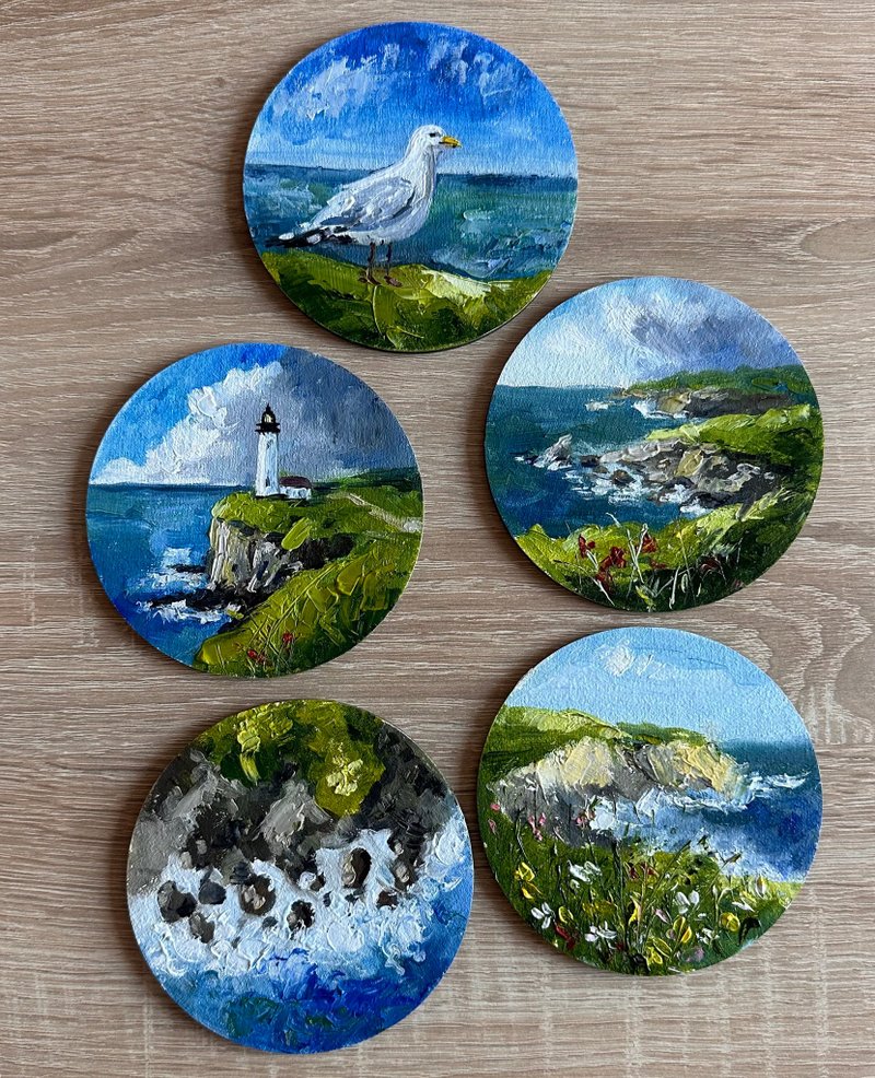 海洋主题小圆油画 5 幅 - 墙贴/壁贴 - 其他材质 