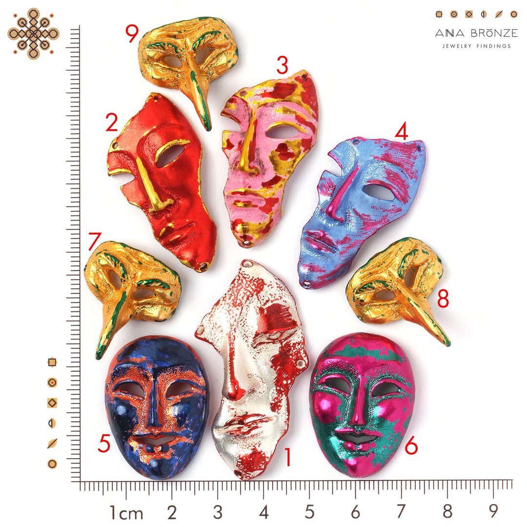 Color mask pendant set findings for jewelry making - earrings. necklace. - 编织/刺绣/羊毛毡/裁缝 - 其他金属 