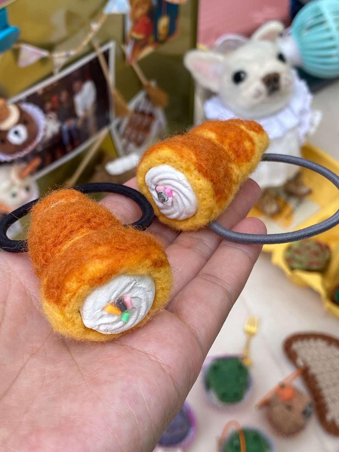 面包 羊毛毡 发圈 - 发饰 - 羊毛 橘色