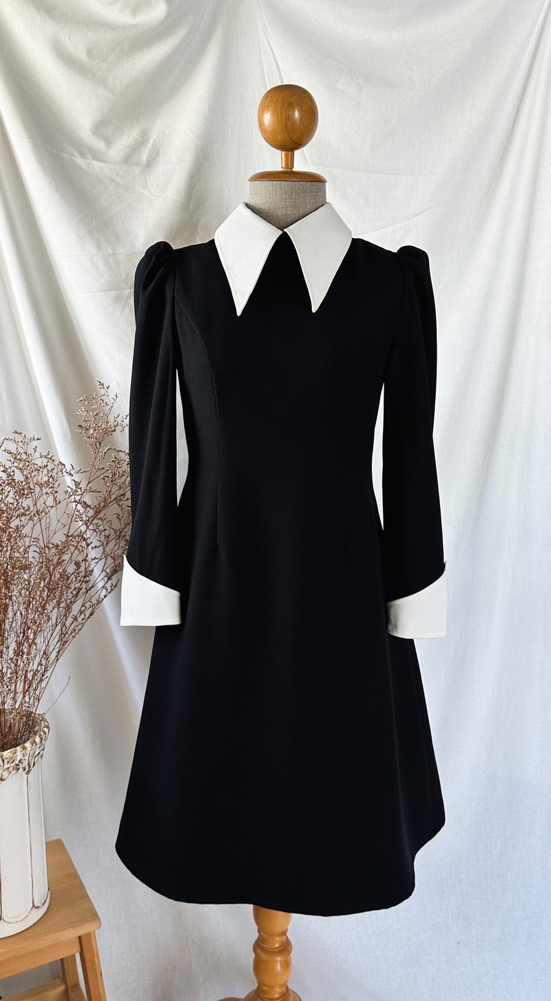 Wednesday dress black Wednesday iconic shirt dress collar in white black party - 洋装/连衣裙 - 其他材质 黑色