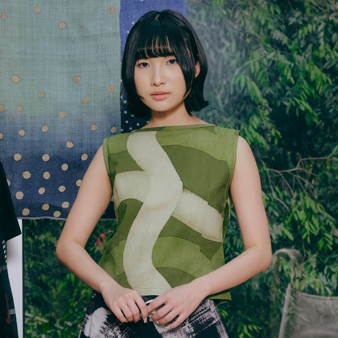 Soft Terrain Boat Neck Top - 女装上衣 - 棉 绿色