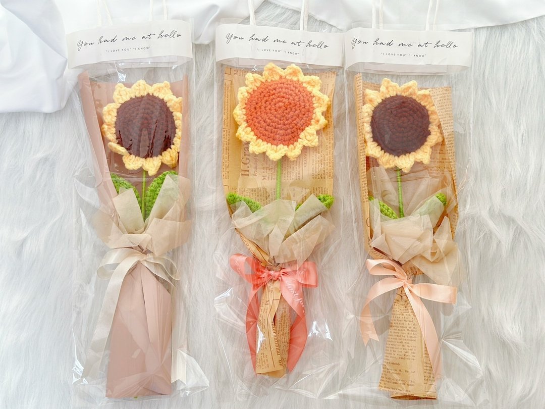 【WS │手工花】编织花 毛线花 太阳花 毕业花束 - 干燥花/捧花 - 棉 