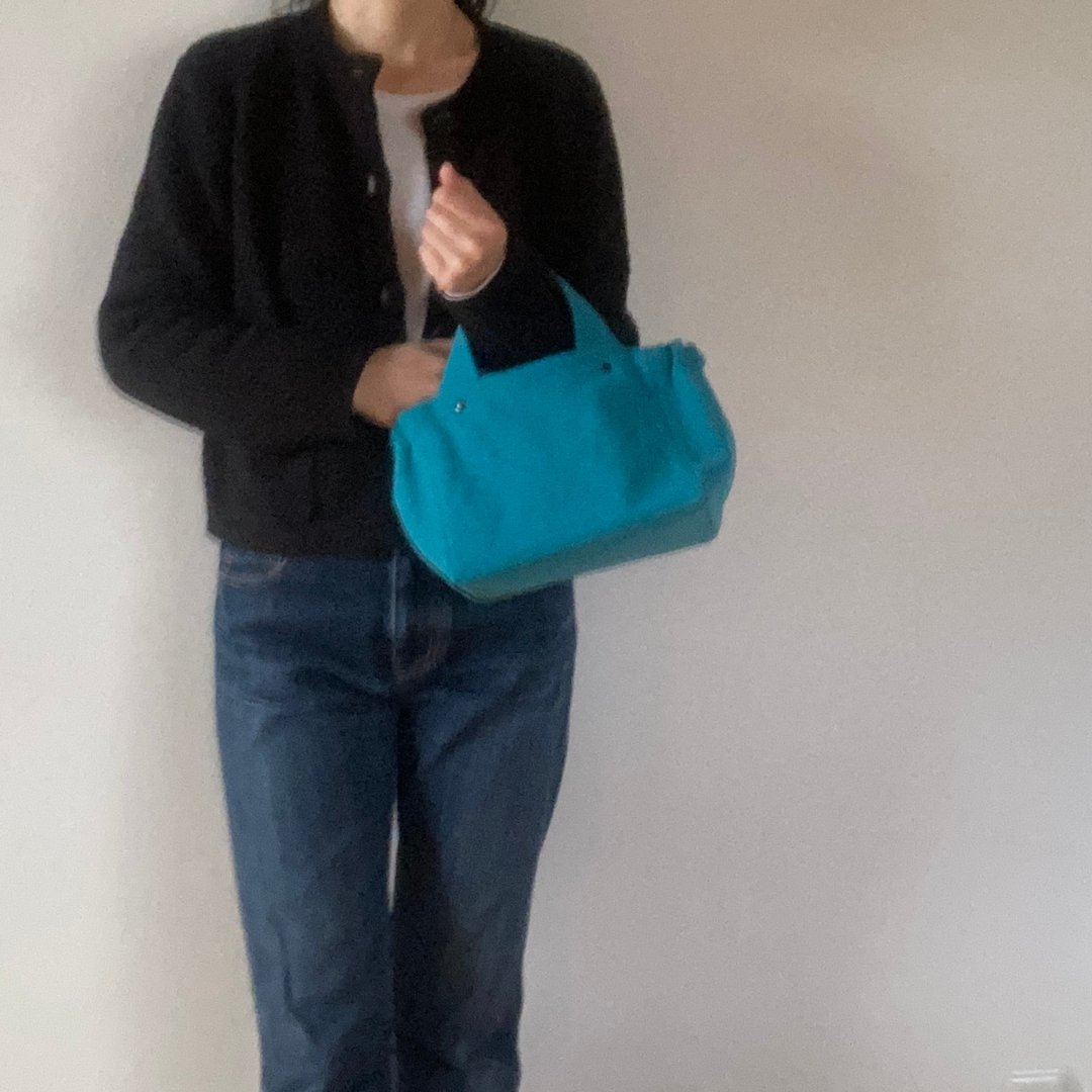 Gathered Tote Bag    Mini   canvas　Cerulean blue - 手提包/手提袋 - 棉 蓝色
