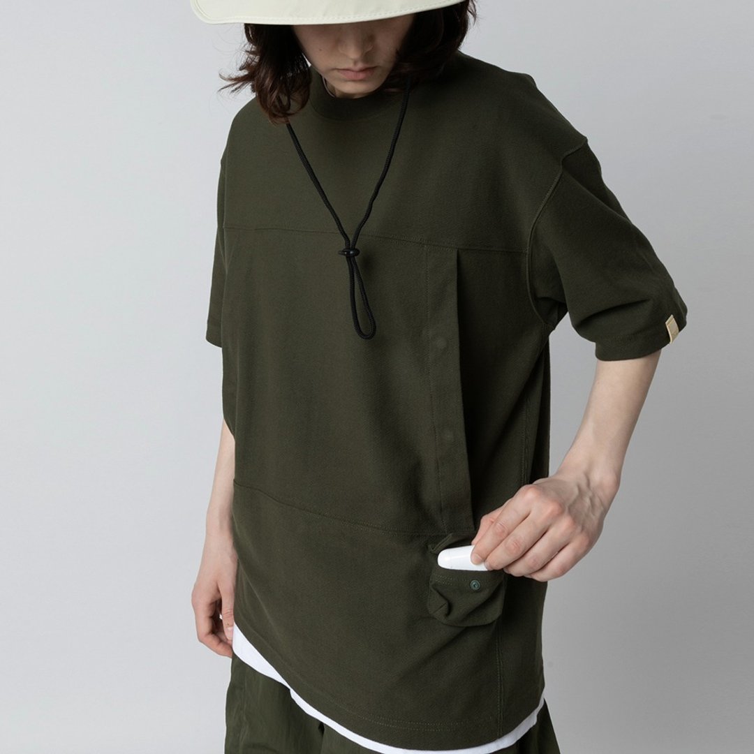 Smock Pocket Tee Olive 户外服造型口袋廓形宽松T恤橄榄绿色 - 男装上衣/T 恤 - 棉．麻 