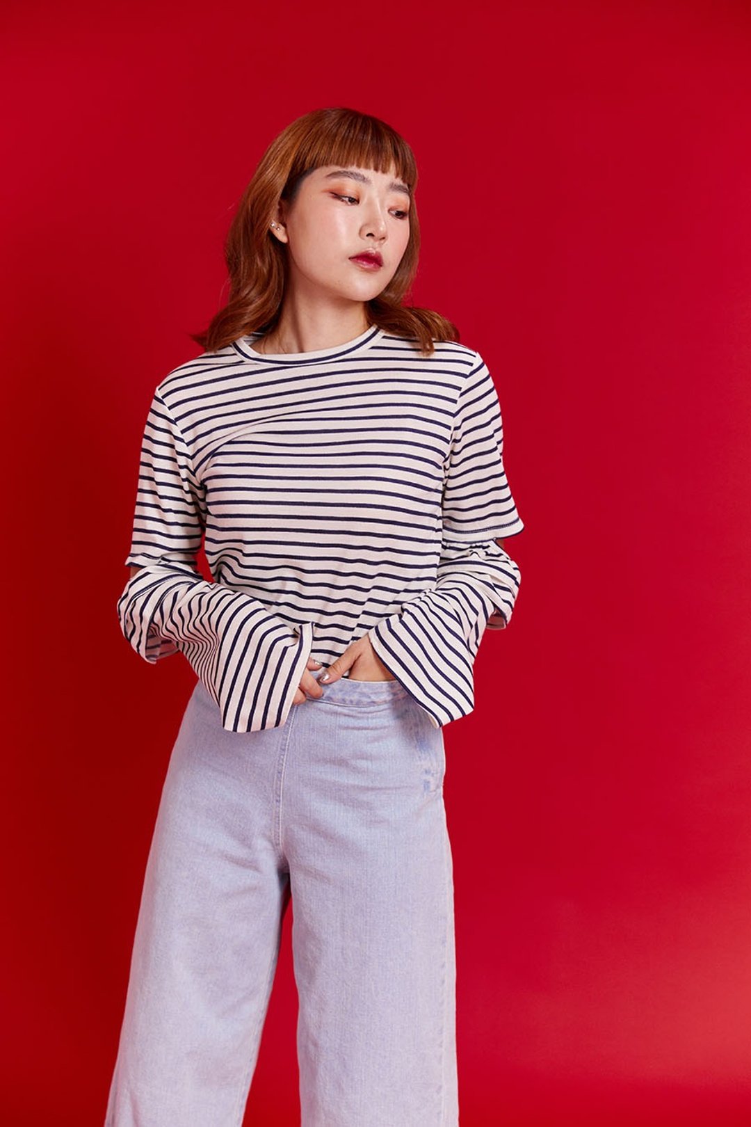 Sleeves flare cut tee (White) - 女装 T 恤 - 棉 白色