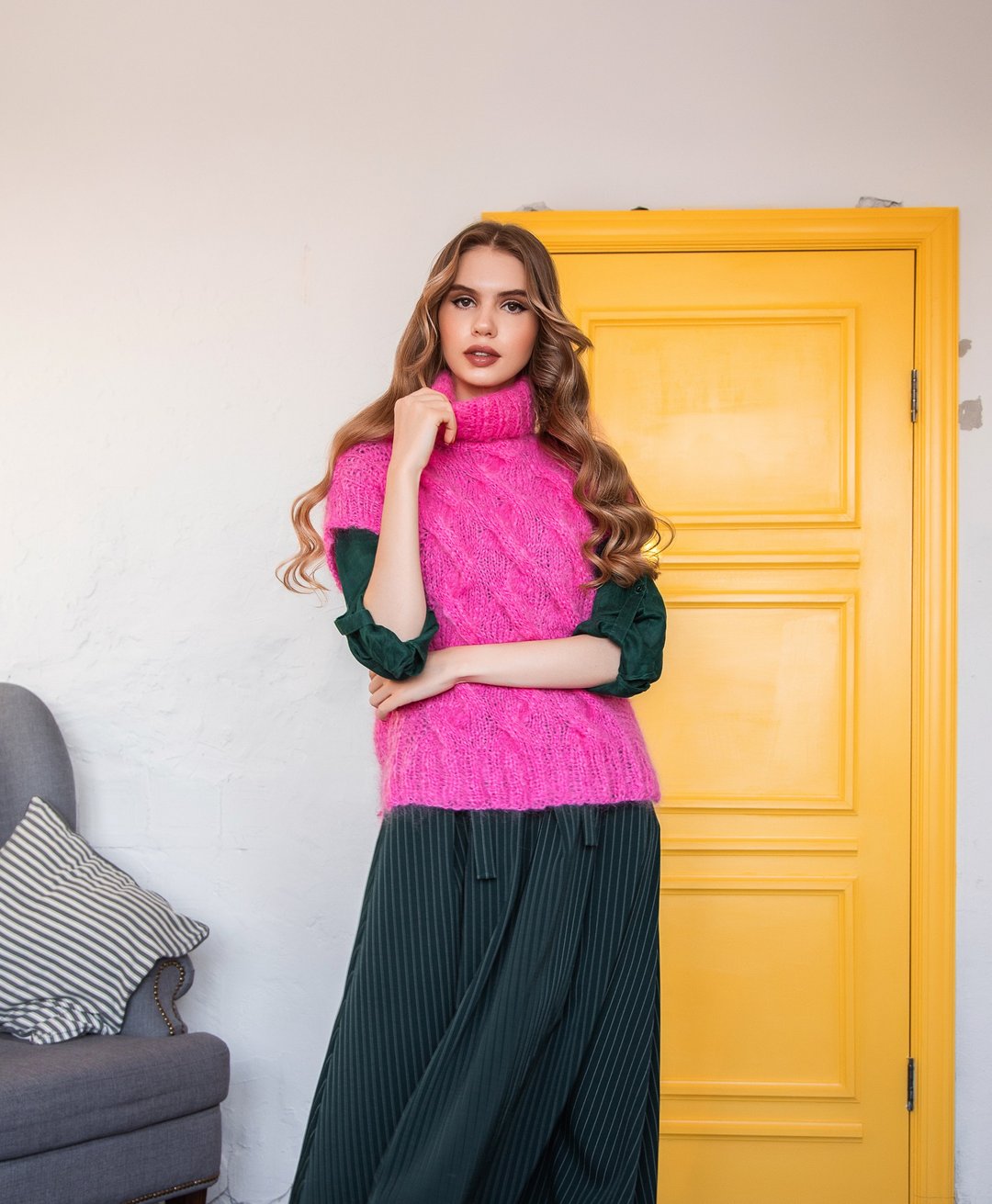 Knit Pink kid mohair  Vest. Hand Knitted. High-quality handmade. - 女装背心 - 羊毛 粉红色
