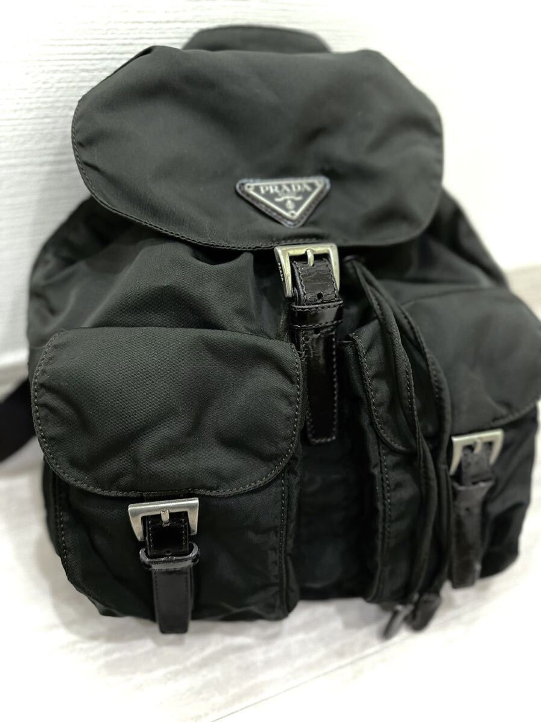 【LA LUNE】中古二手Prada黑色三角侧背孭背单双肩背包囊小手袋 - 后背包/双肩包 - 防水材质 黑色