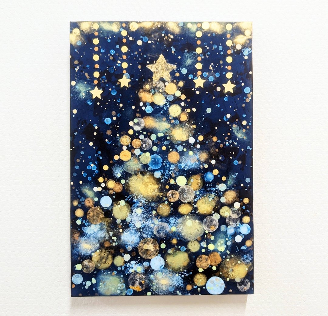 Christmas tree snow and starry night - 海报/装饰画/版画 - 木头 蓝色