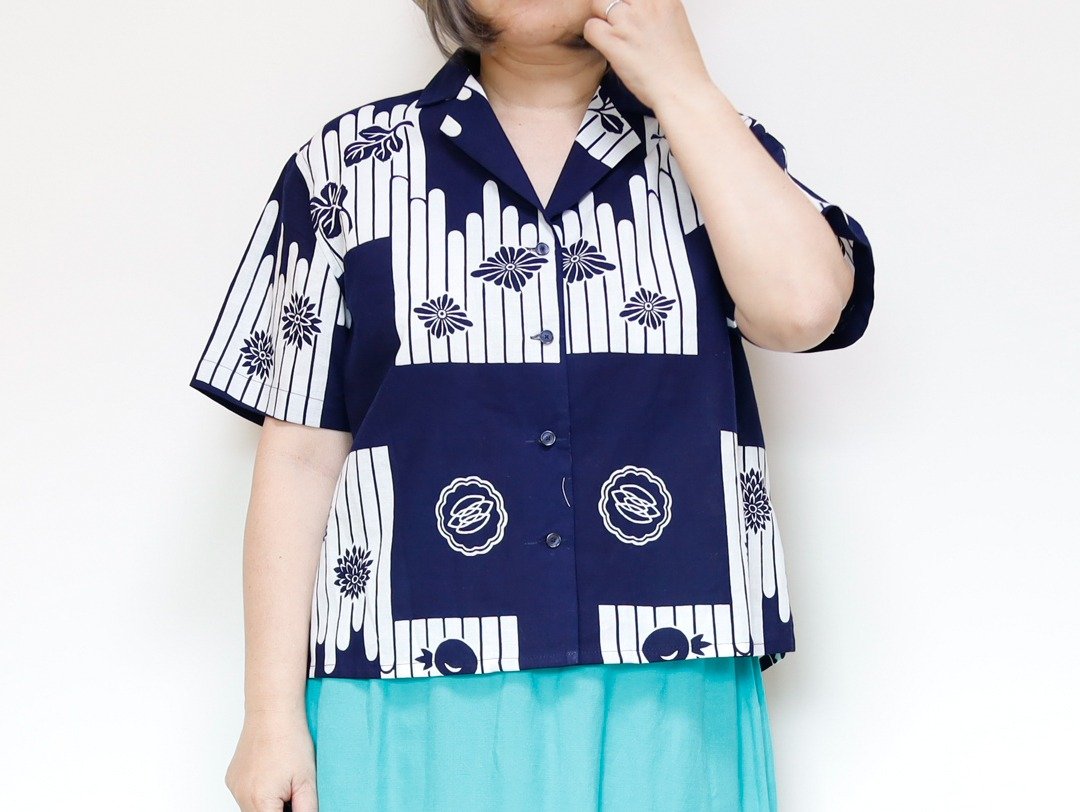 浴衣夏威夷衬衫 采用浴衣布料 适合外出 一件搞定独特风格 - 女装衬衫 - 棉 蓝色