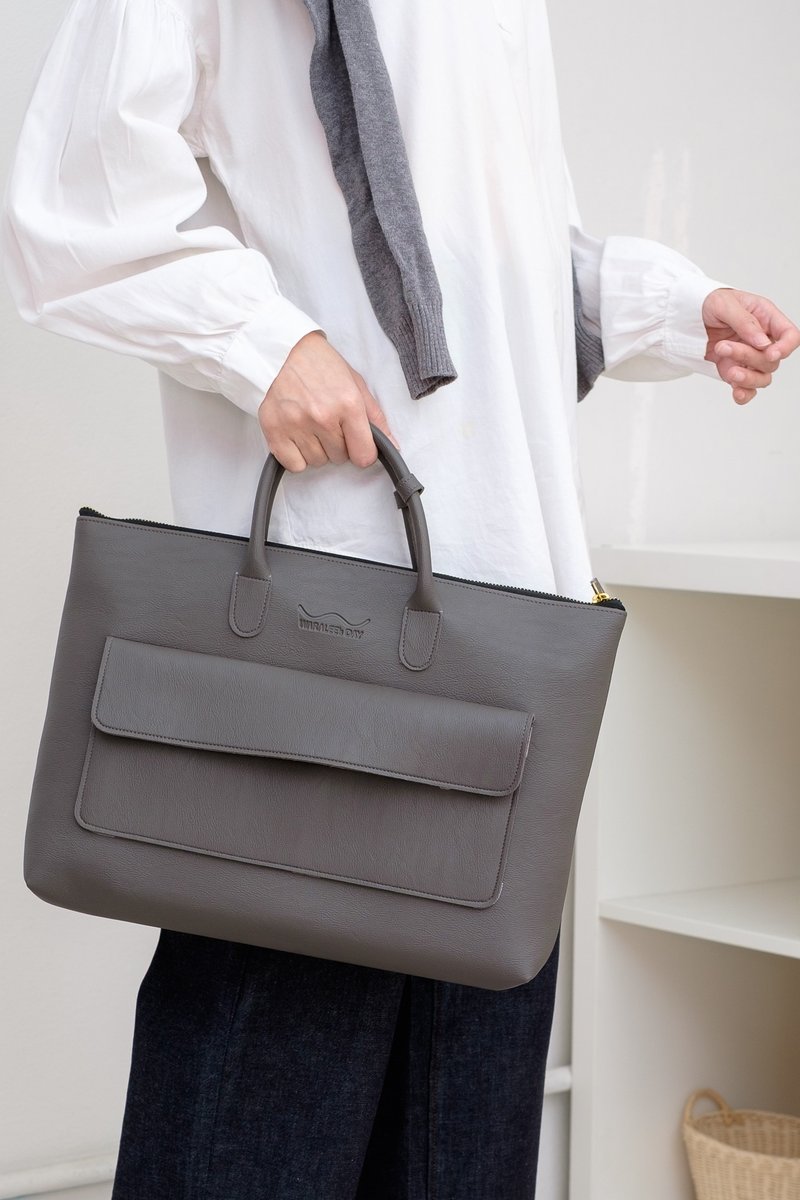 WARALEE's DAY | 黑色/PU皮革公文包/电脑包 - 电脑包 - 人造皮革 灰色