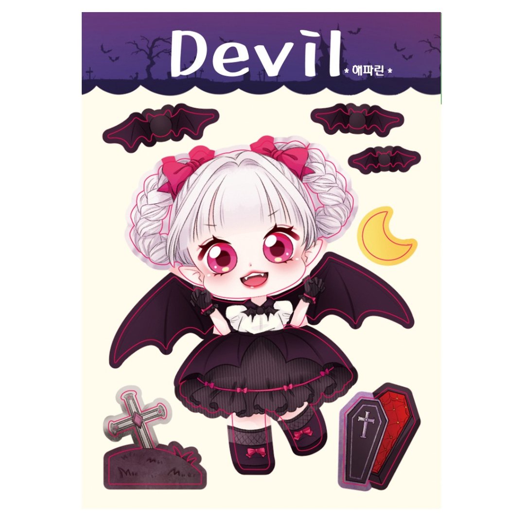恶魔 - 可爱女孩可撕式贴纸 (haeparine) 人物贴纸 - 贴纸 - 纸 黑色