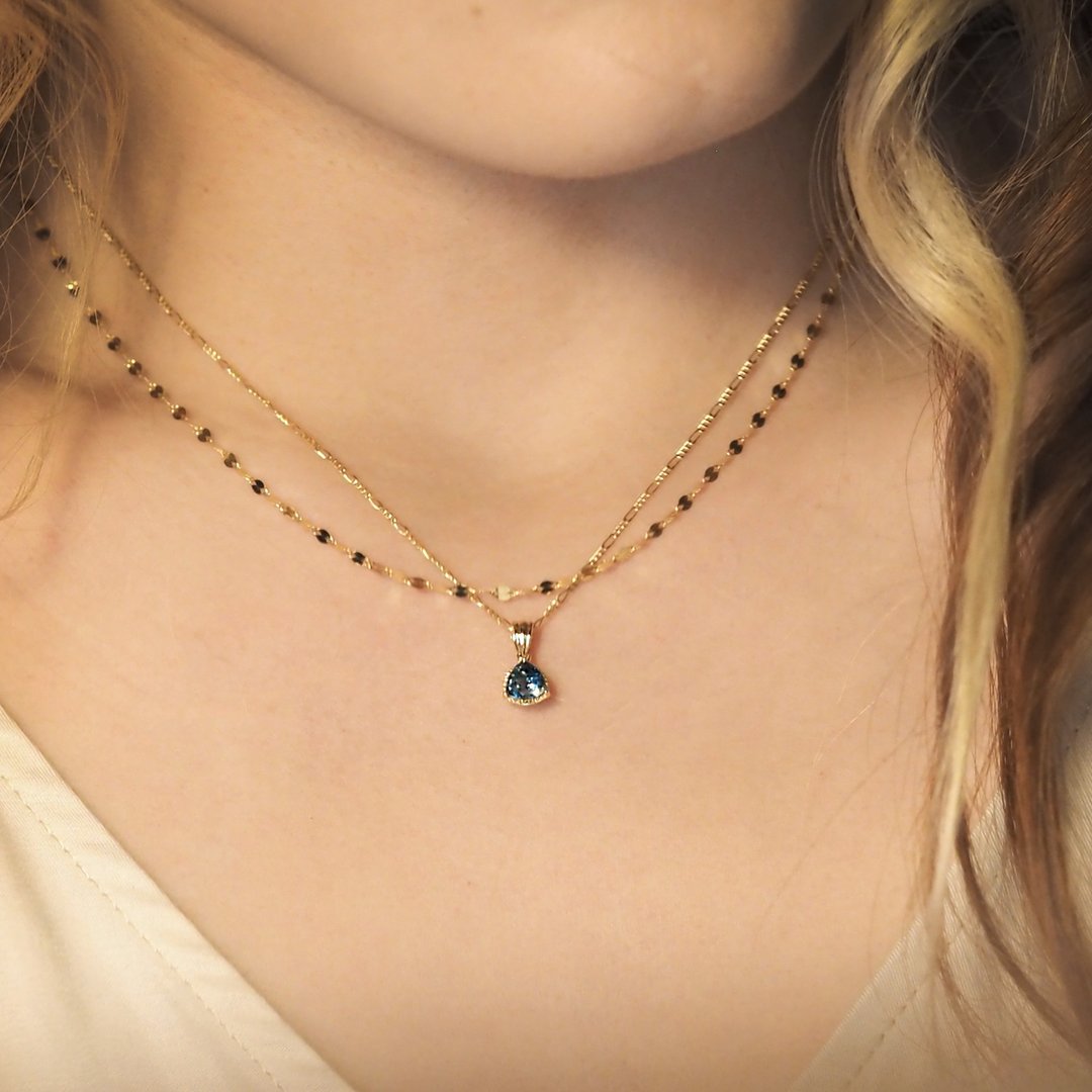 London Blue Topaz Trillion Necklace | 伦敦蓝三角颈链 | 18K - 项链 - 贵金属 金色
