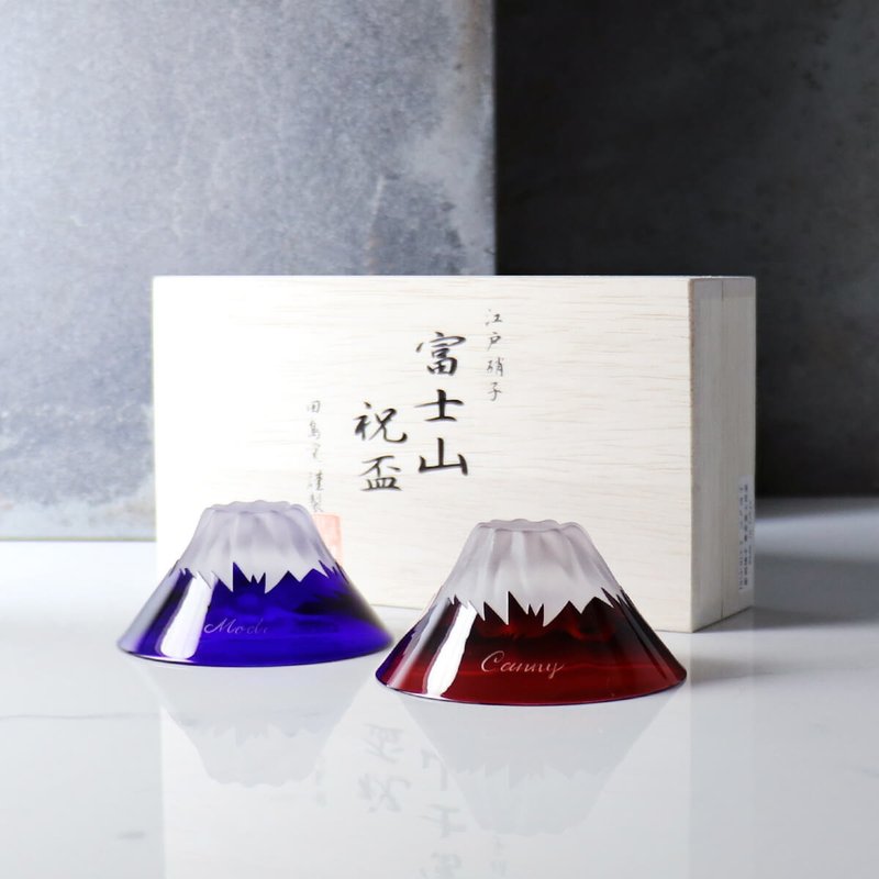 55cc (一对价)【日本田岛硝子】富士山祝杯 结婚礼物 - 玻璃杯 - 玻璃 蓝色