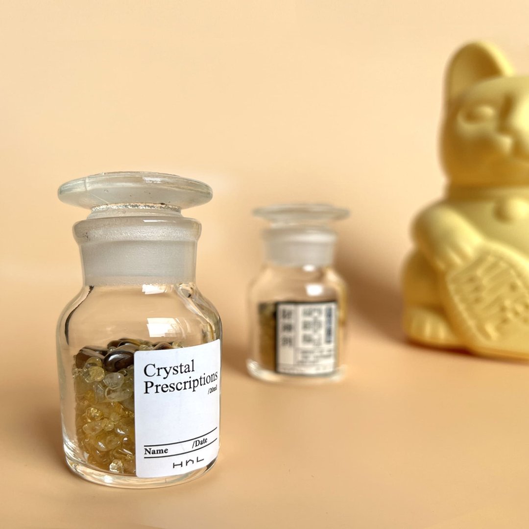 H h L【能量许愿瓶】财神到-黄 | 天然黄水晶 黄虎眼 / 招财 - 摆饰 - 水晶 黄色