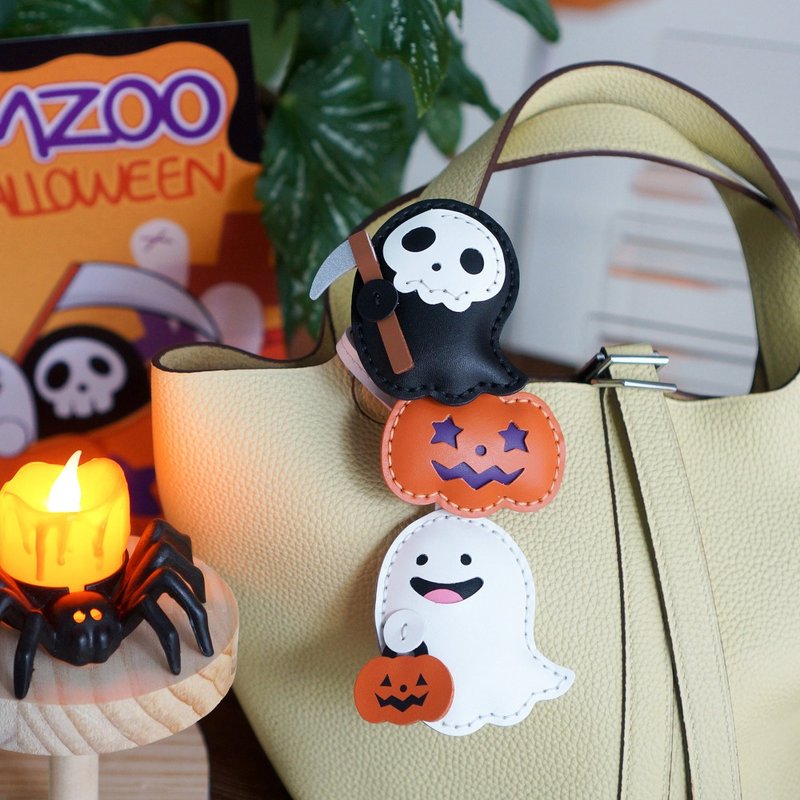 万圣节幽灵南瓜死神挂件挂饰包包挂件钥匙扣吊饰真皮定制手工原创 - 吊饰 - 真皮 多色