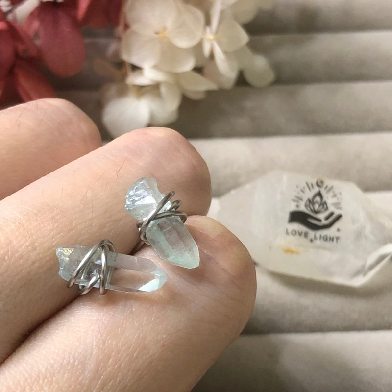 316L医疗钢 水光水晶耳环 镀膜水晶 手工制作 原矿耳钉 - 耳环/耳夹 - 不锈钢 