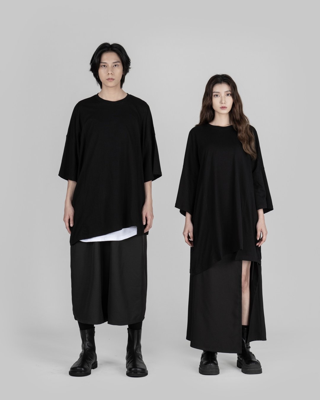 MUKK DESIGN 不规则斜摆大宽T - 男装上衣/T 恤 - 棉．麻 黑色