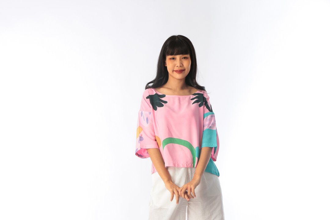 Abstract Cotton Rayon Kimono Blouse For Summer Beach Vacatio - 女装上衣 - 棉 粉红色